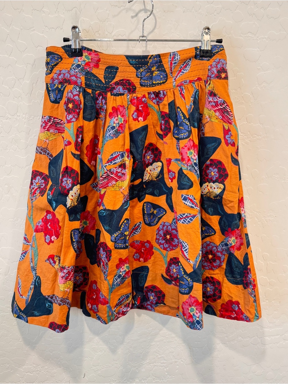 Nathalie Lete Anthropologie Bird Butterfly Floral Cotton Mini Skirt Orange 6